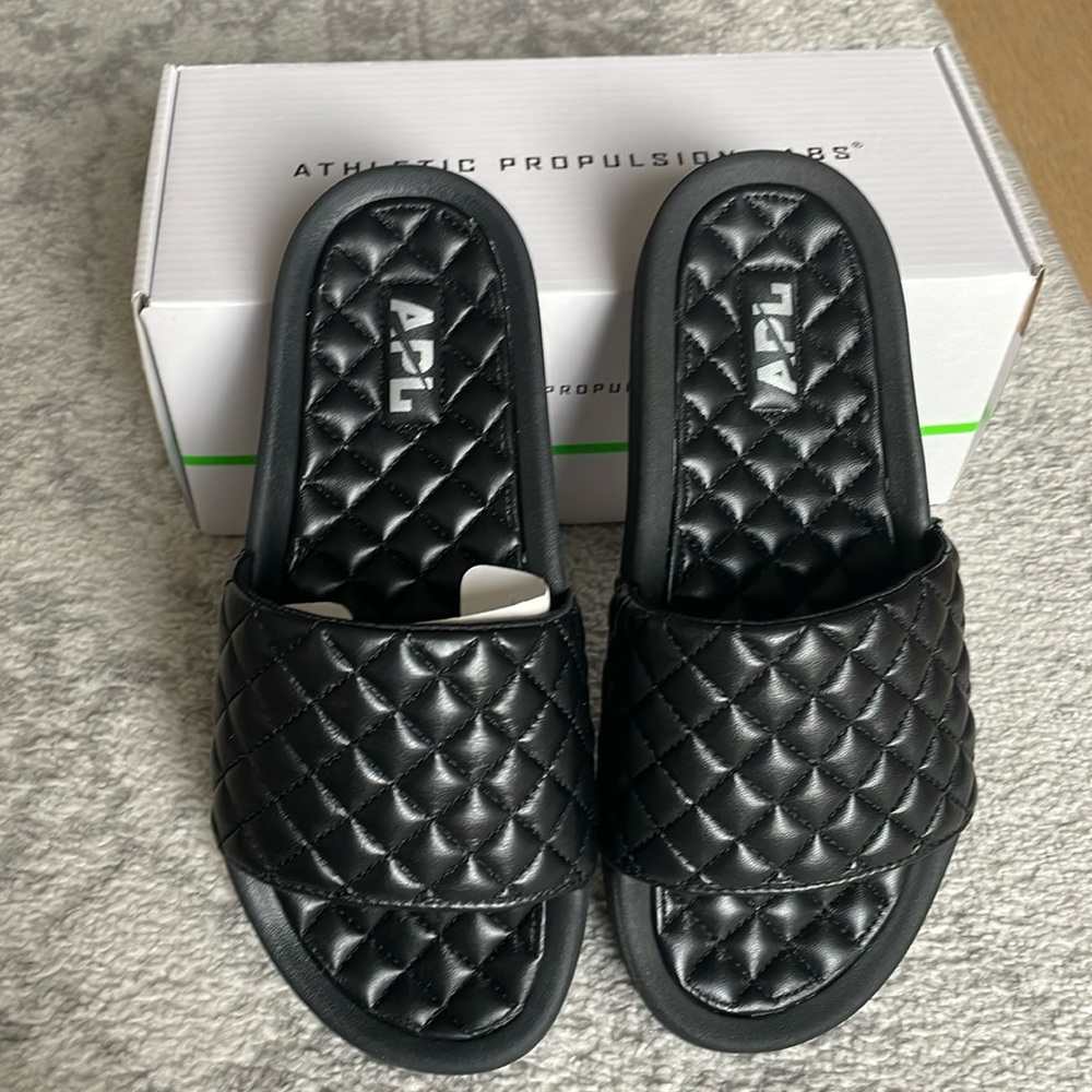 APL Women’s Quilted Lusso Slides, Color Black, Size 38.5